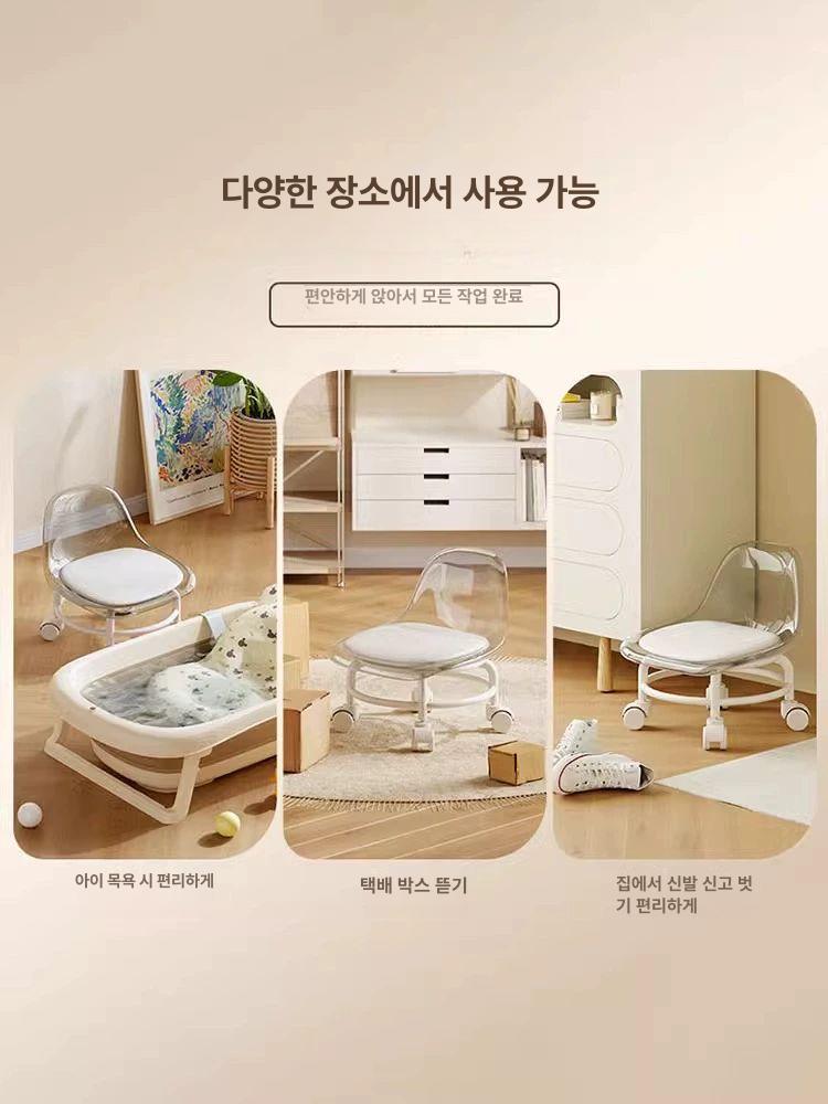 투명 커트의자 아크릴 미용실 간이 원형 좌식의자 미용보조의자 프레임 네일샵 - 상세 이미지 3