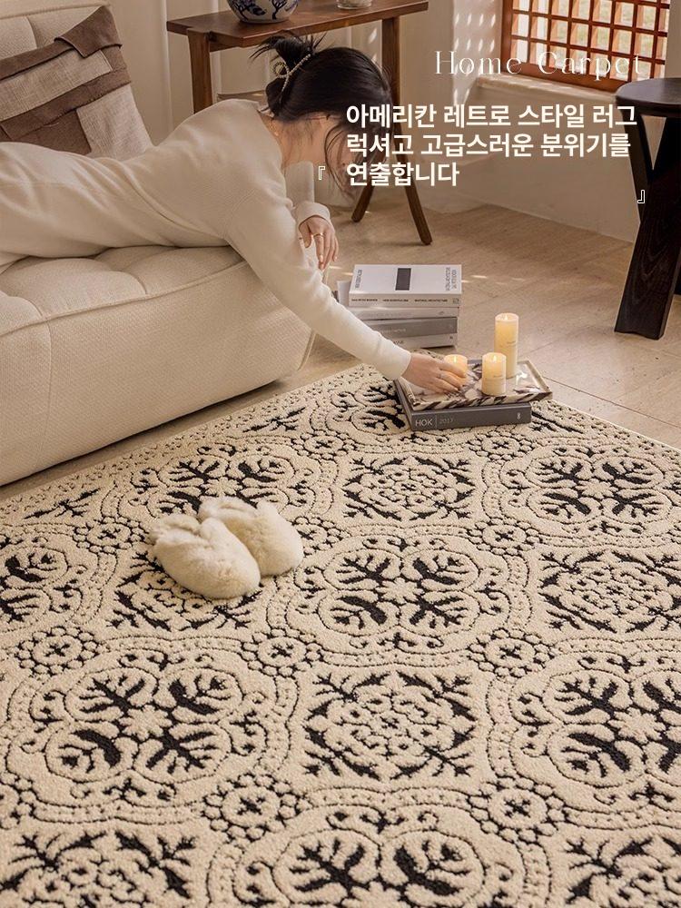 거실 카펫 엔틱 러그 방수 방오 먼지방지 사계절 단모 식탁 대형 거실용 - 상세 이미지 3