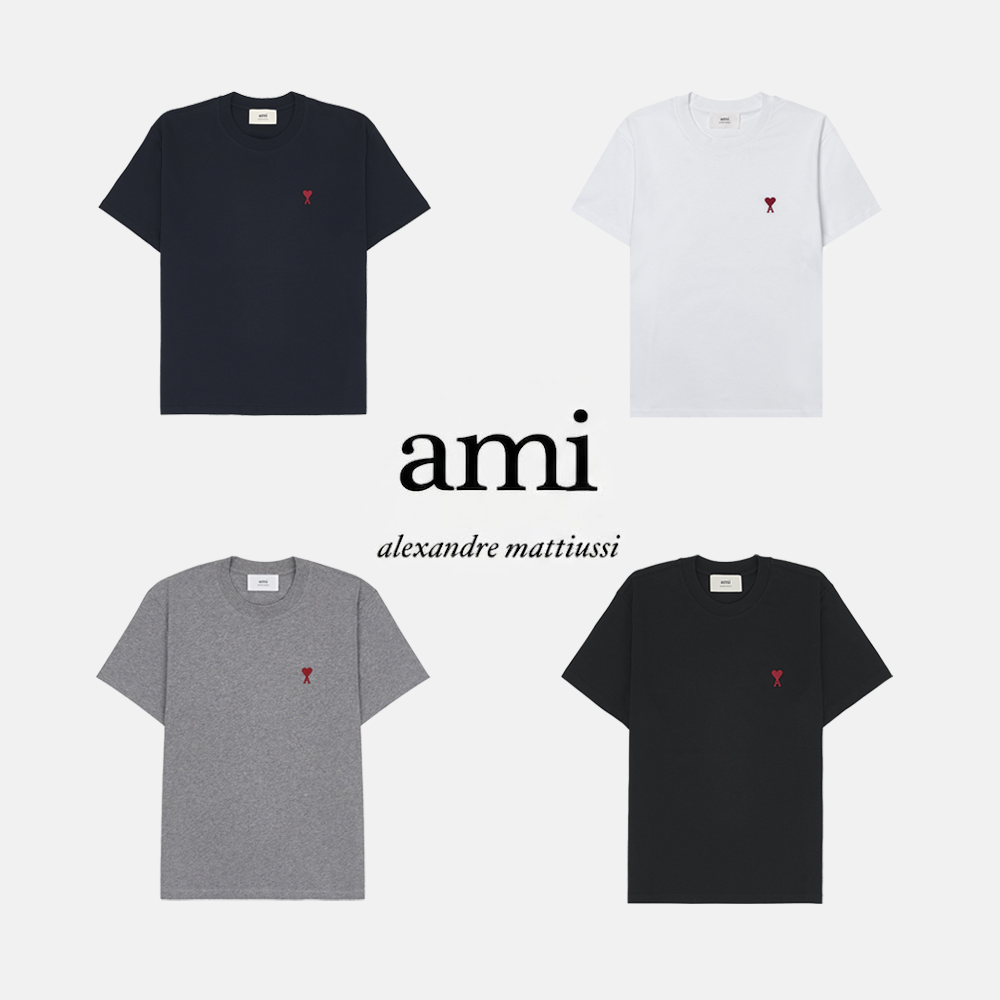 아미 반팔 티셔츠 반팔티 카라티 하트로고 남녀공용 여성용 AMI 커플티