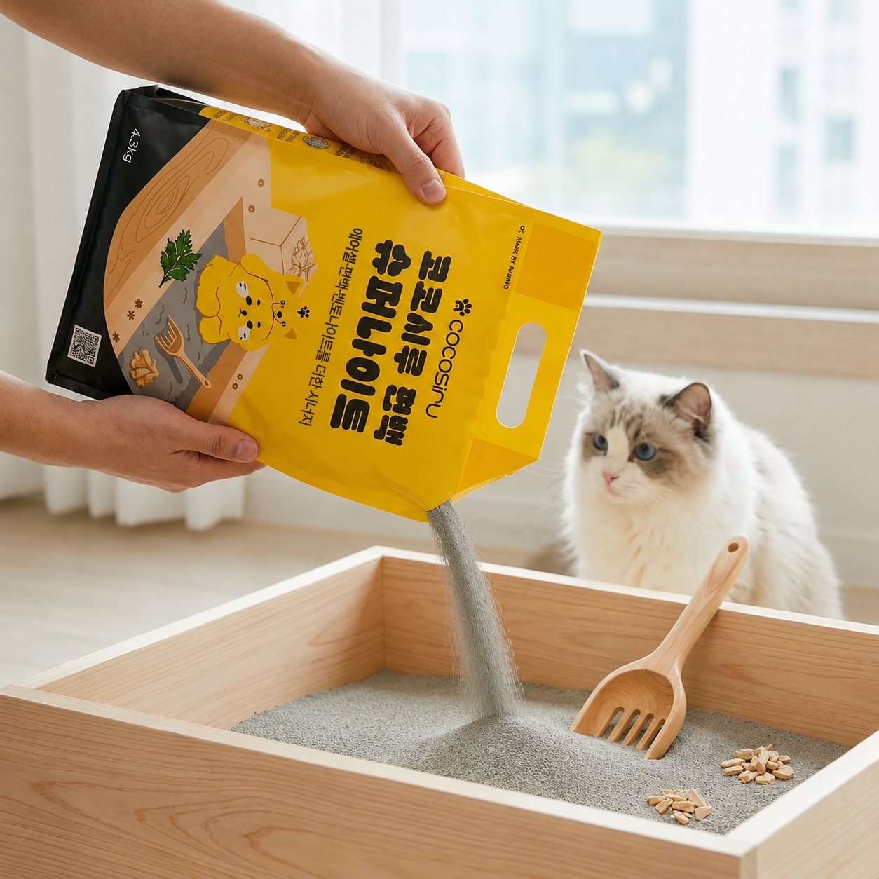 코코시루 슈퍼나이트 먼지없는 3중 벤토나이트 편백 혼합 고양이모래 무향, 4.3kg, 4개 - 상세 이미지 4