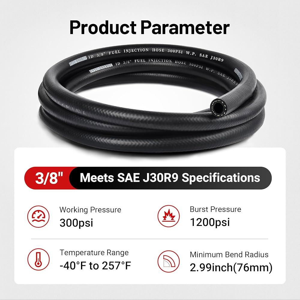 이블 에너지 3/8인치 연료 라인 호스 10피트 분사 변속기 고무 10PCS 클램프 SAE 30R9 300PSI 5/16 -5Ft - 상세 이미지 3