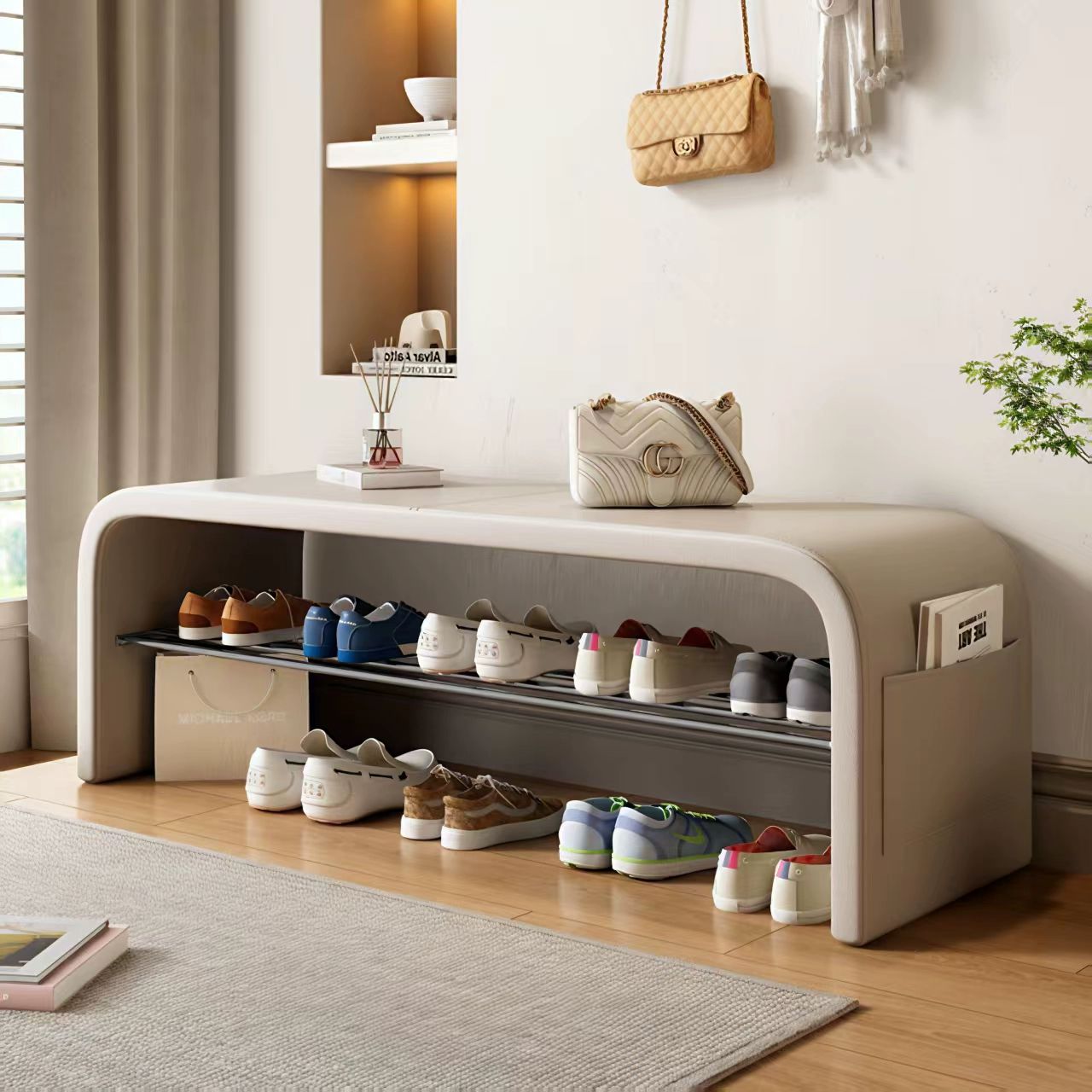 입구 현관벤치의자 수납장 슈즈스툴 선반 신발정리대 인테리어 현관의자 신발수납 - 상품 이미지