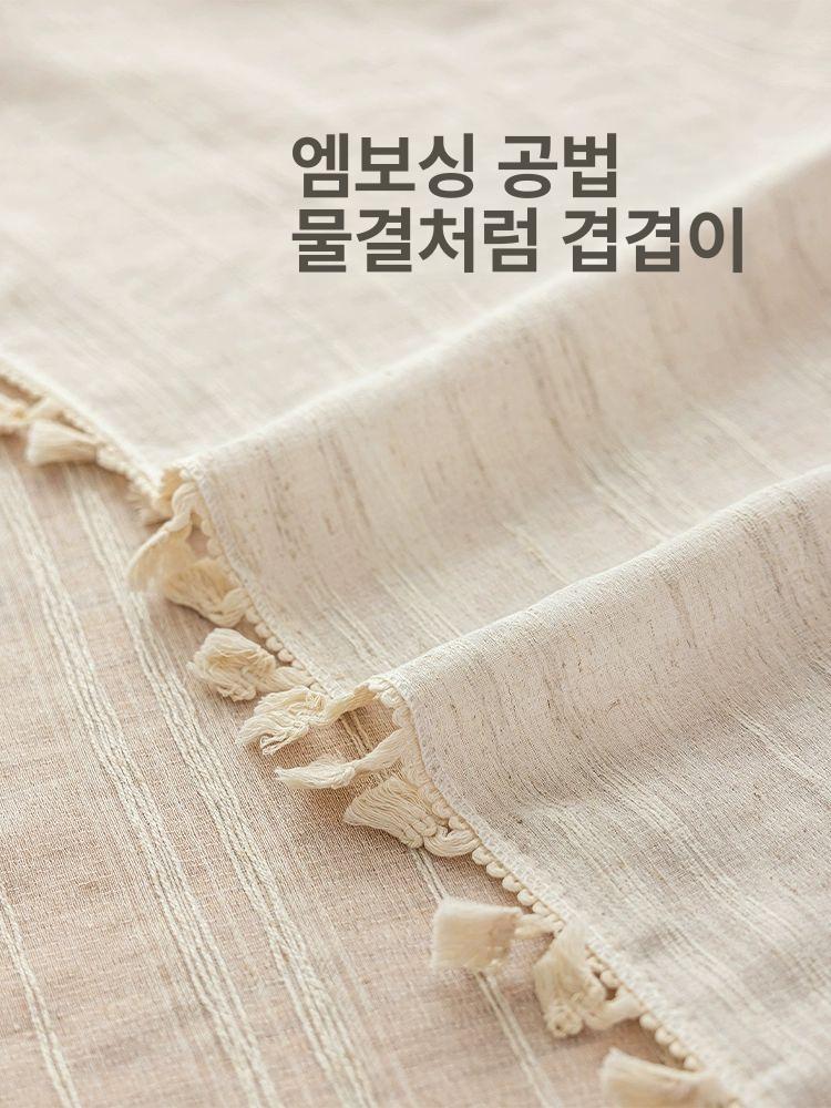 테이블보 여름식탁보 린넨 베이지 고급 주방 스트라이프 식탁커버 줄무늬 식탁매트 - 상세 이미지 2