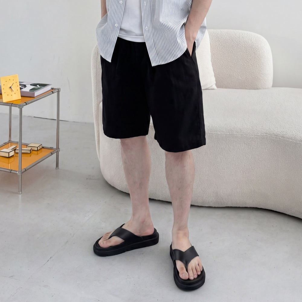 치노 린넨 남자면반바지 밴딩 5부 6부 여름 투턱 버뮤다 이미지 8