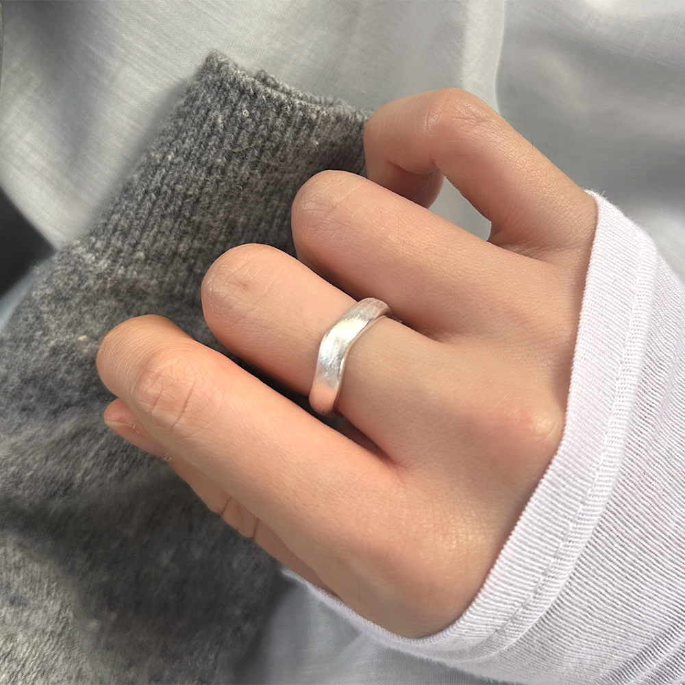 silver925 무광 스지 스크래치 볼드 실버925 은 반지 링 오픈 사이즈조절 물결 - 상품 이미지