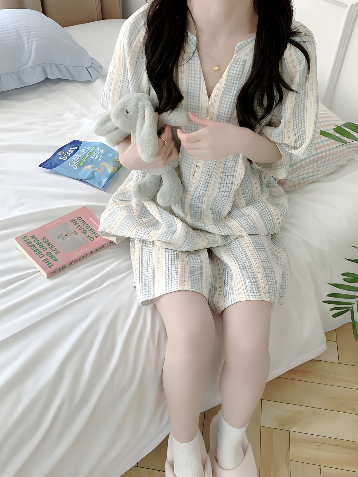 펄블라썸 여름잠옷 빅사이즈 요루면 노카라 임산부 수유잠옷 순면파자마 - 상세 이미지 5