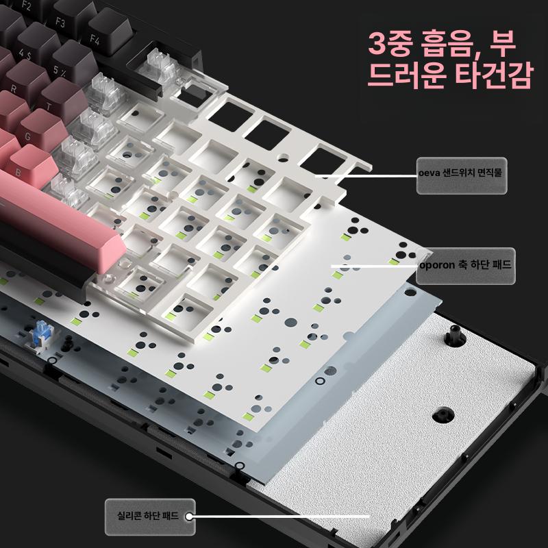 기계식 유선 키보드 텐키리스 화이트 조약돌 디자인 저소음 타이핑 - 상세 이미지 3