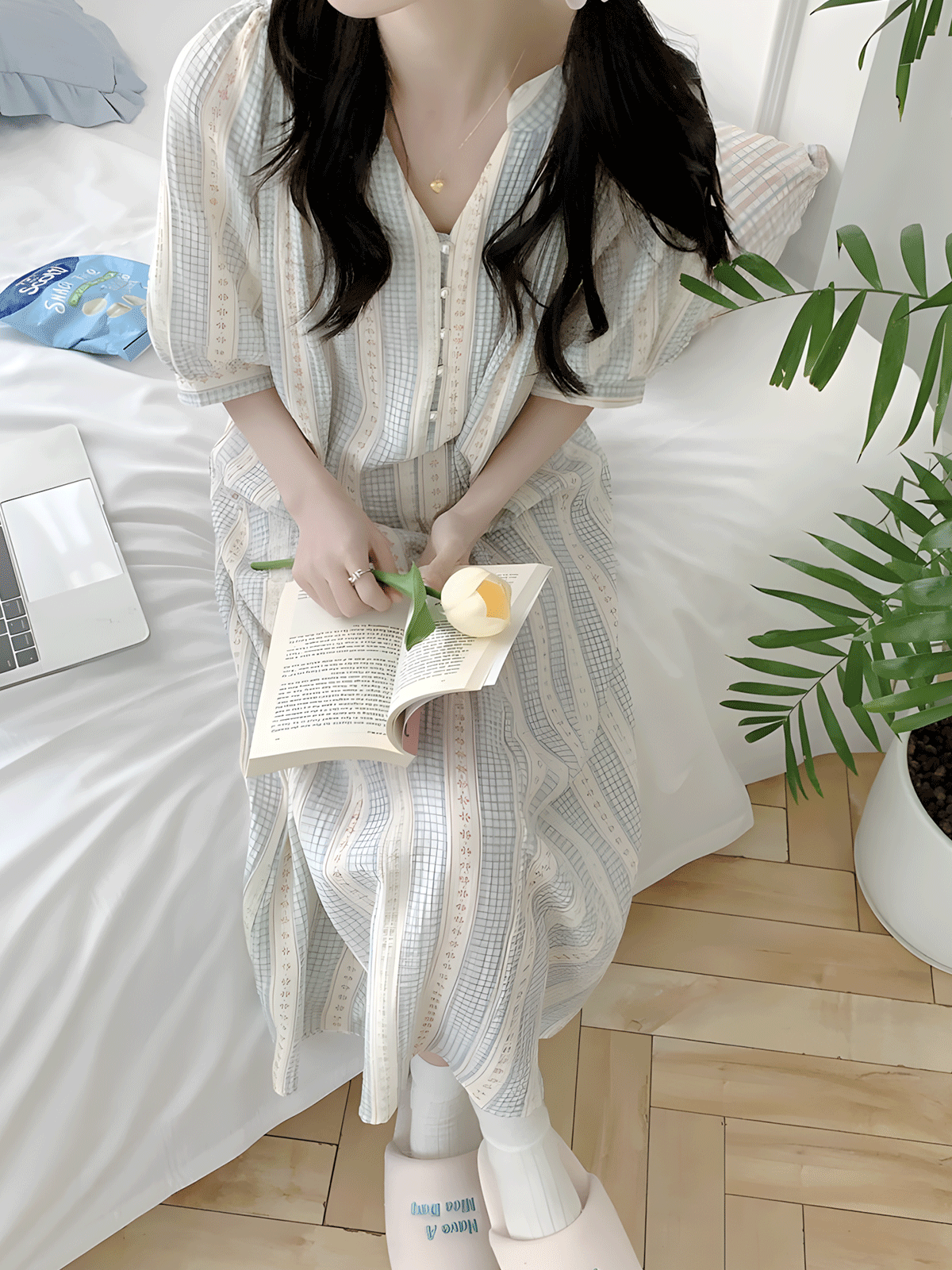펄블라썸 여름잠옷 빅사이즈 요루면 노카라 임산부 수유잠옷 순면파자마 - 상품 이미지