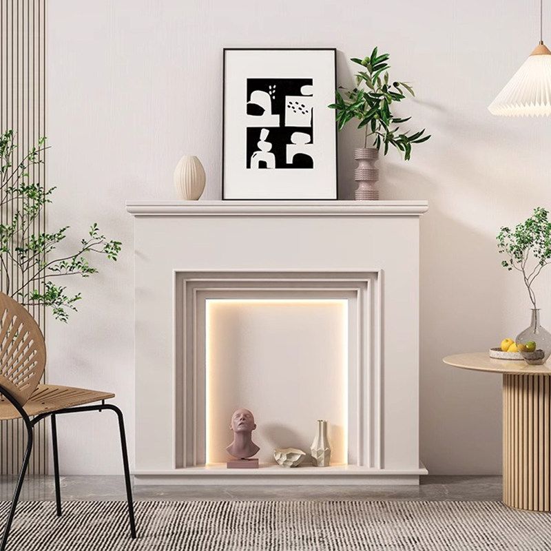 벽난로 장식장 조명 내장 거실 인테리어 벽면 수납장 화이트 110 L x 26 W x 100 - 상세 이미지 2