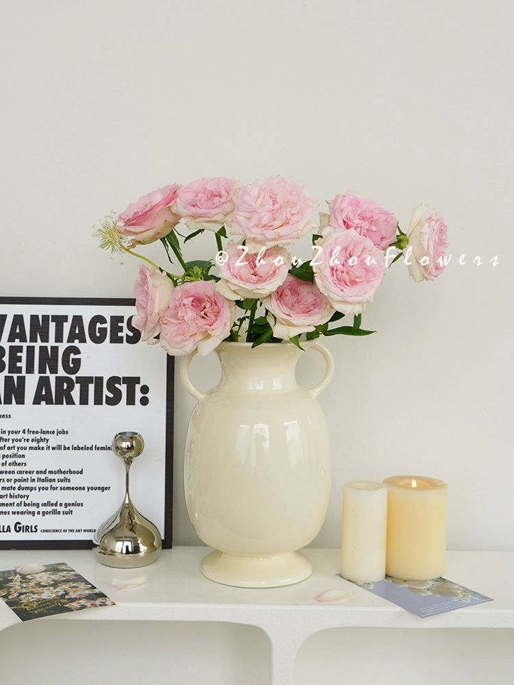 손잡이 화병 도자기 고급스러운 인테리어 석고 꽃꽂이 모던 종이학 펀칭 거실 철제 오브제 - 상품 이미지