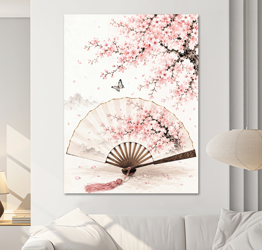 벚꽃 나비 부채 꽃 그림 거실 카페 인테리어 개업선물 액자 중형 - 상세 이미지 2