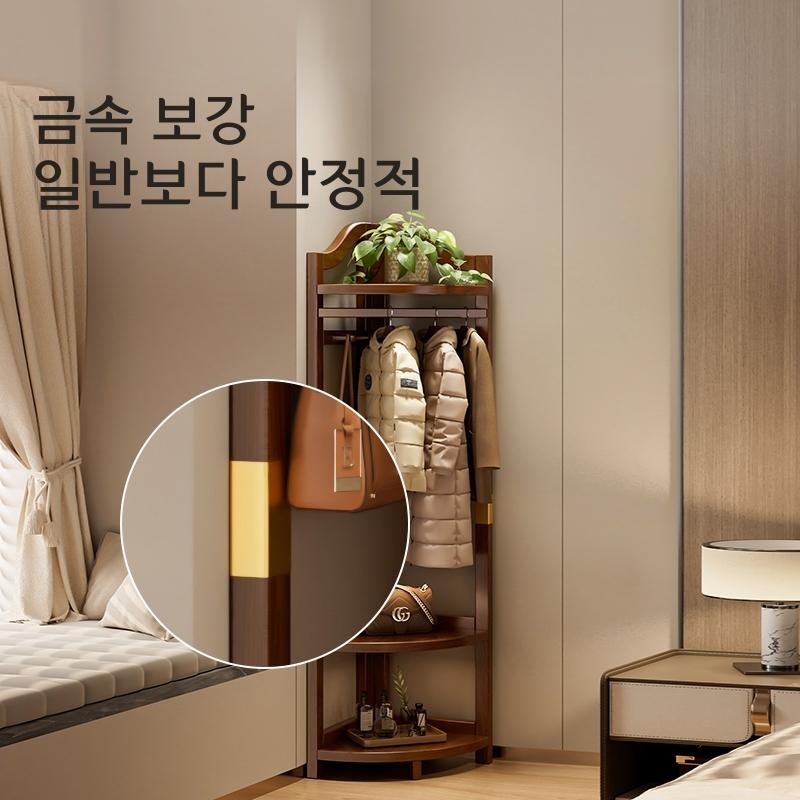 원목 코너 옷걸이 침실 수납 선반 바닥형 40cm 4중 지지대로 안정성 향상 - 상세 이미지 2