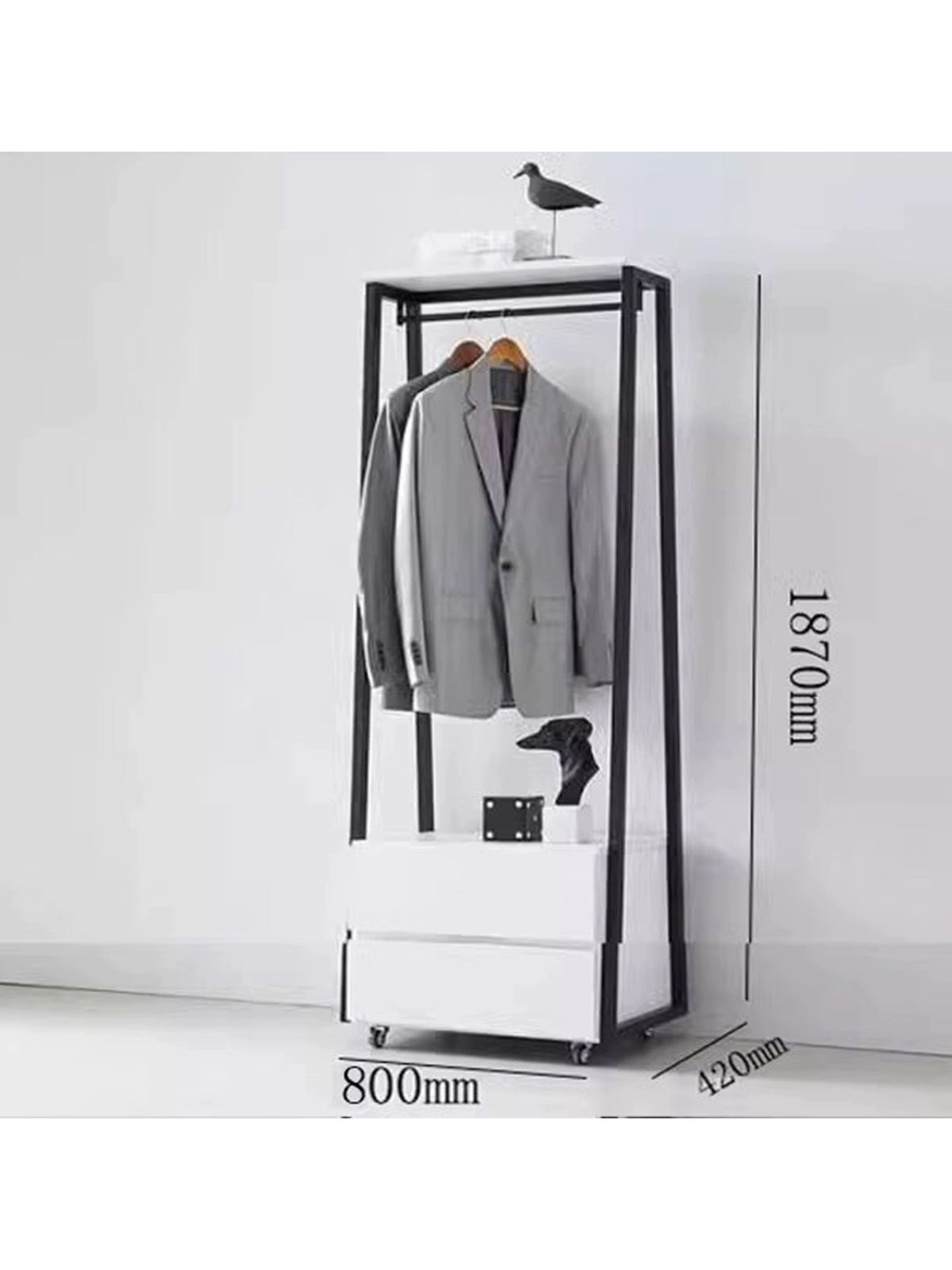 원목 이동식 옷걸이 드레스룸 서랍식 수납장 침실용 튼튼한 수직 선반 옷장 - 상세 이미지 5