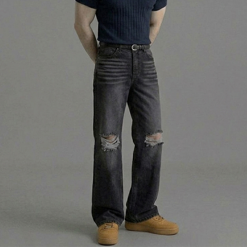 페일라인 데미지 흑청진 부츠컷 블랙진 - 상세 이미지 5
