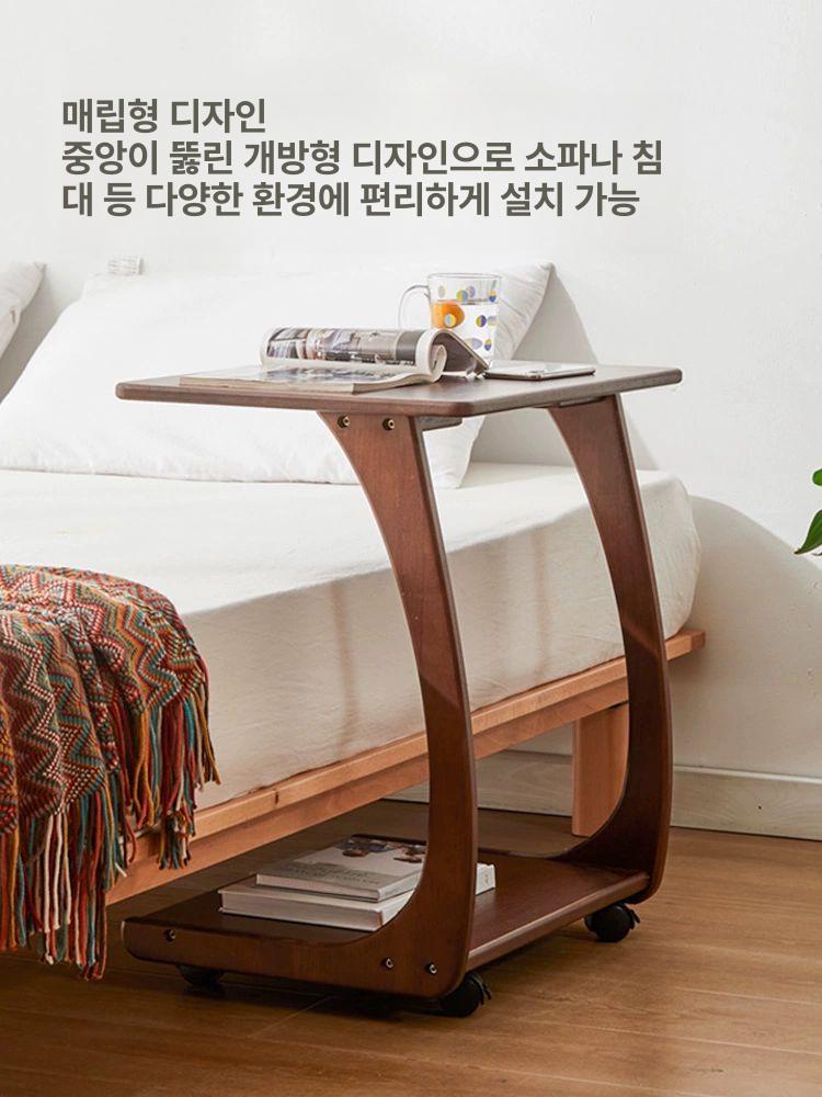 높이조절 원형 협탁 선반 거실용 원목 간이책상 침대 소파 사이드테이블 간편형 - 상세 이미지 4
