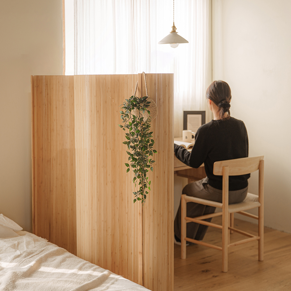 헤세 원목 룸 디바이더 롤러블 공간분리 가벽 파티션 2100x1500mm, 내추럴 - 상품 이미지