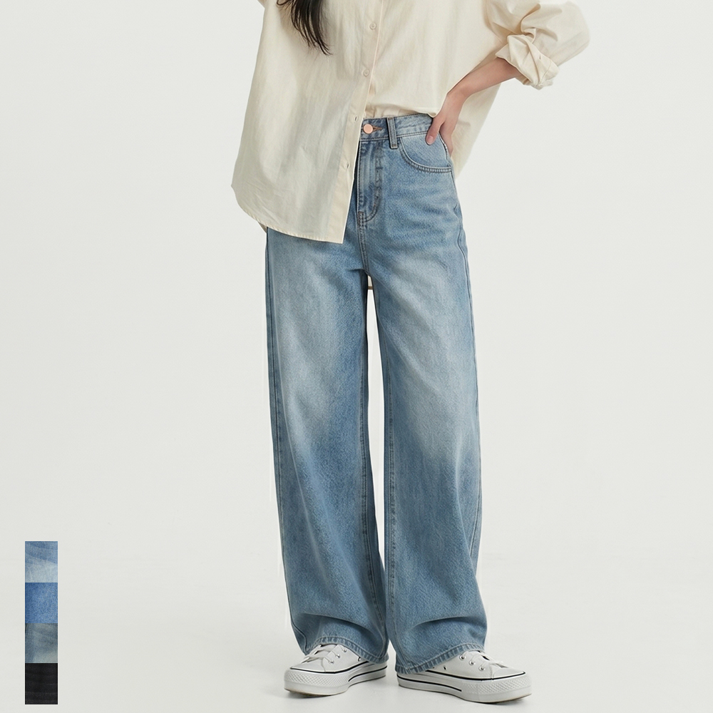 여성 청바지 와이드 커브드 하이웨스트 키작녀 통청바지 블랙 진청 중청 빅사이즈 - 상품 이미지