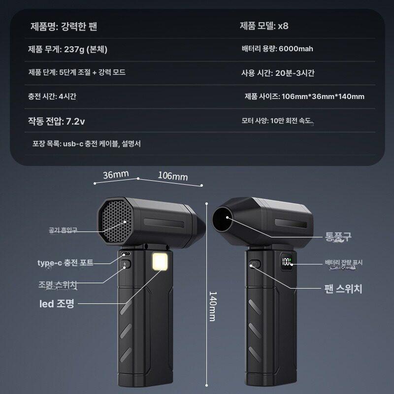 터보 블로워 제트팬 미니 전기 강력한 브러시리스 초강력 블로잉 탁상용 공기 배터리 - 상세 이미지 4