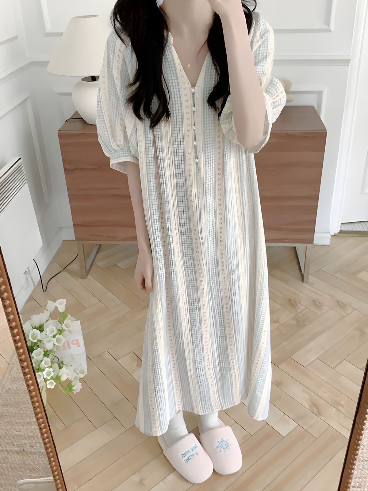 펄블라썸 여름잠옷 빅사이즈 요루면 노카라 임산부 수유잠옷 순면파자마 이미지 7
