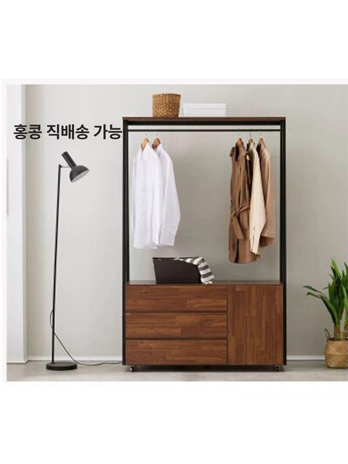 원목 이동식 옷걸이 드레스룸 서랍식 수납장 침실용 튼튼한 수직 선반 옷장 - 상세 이미지 3