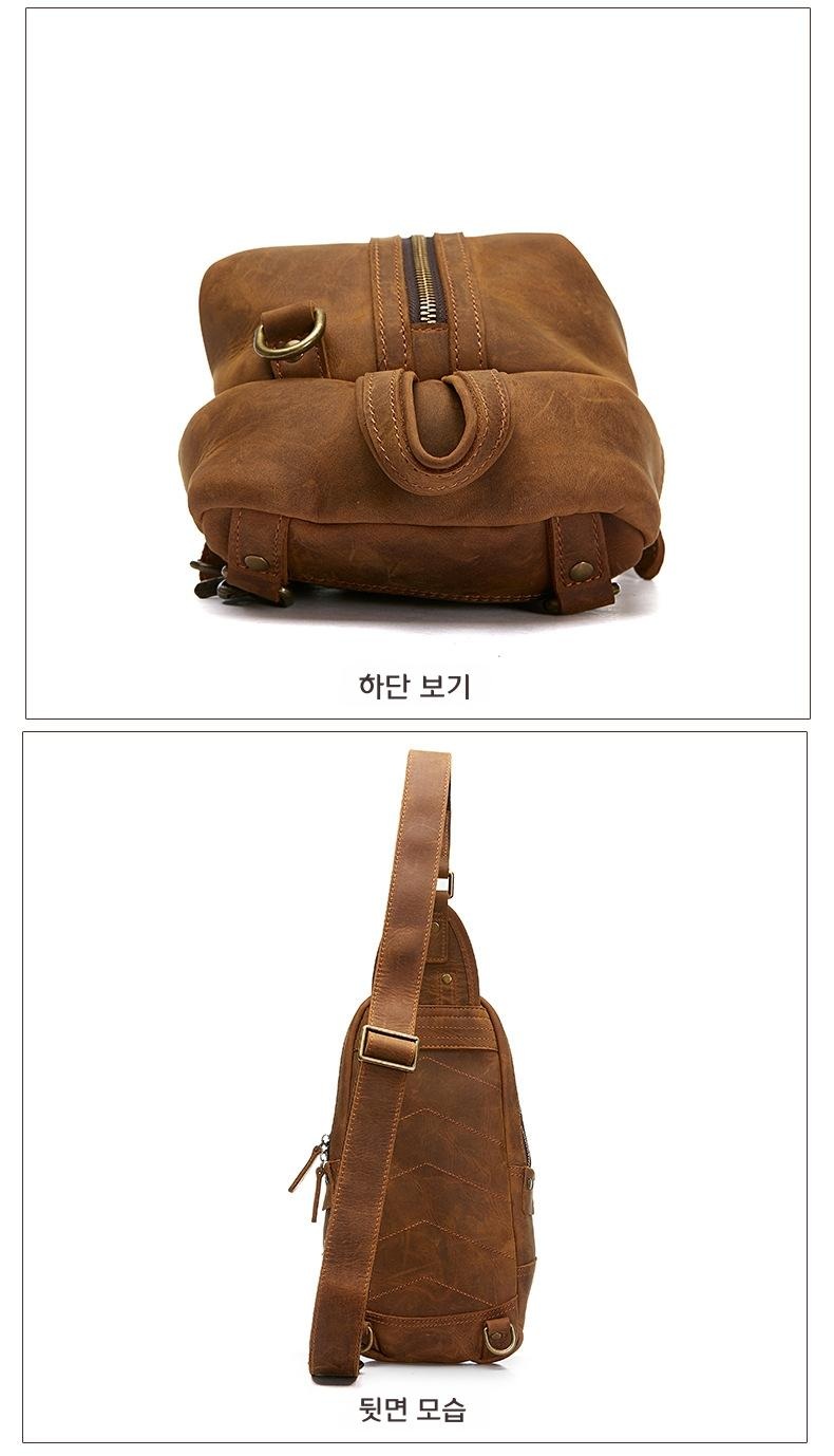 남성 천연가죽 크로스백 수제 숄더백 가벼운 블랙 12인치 이미지 6