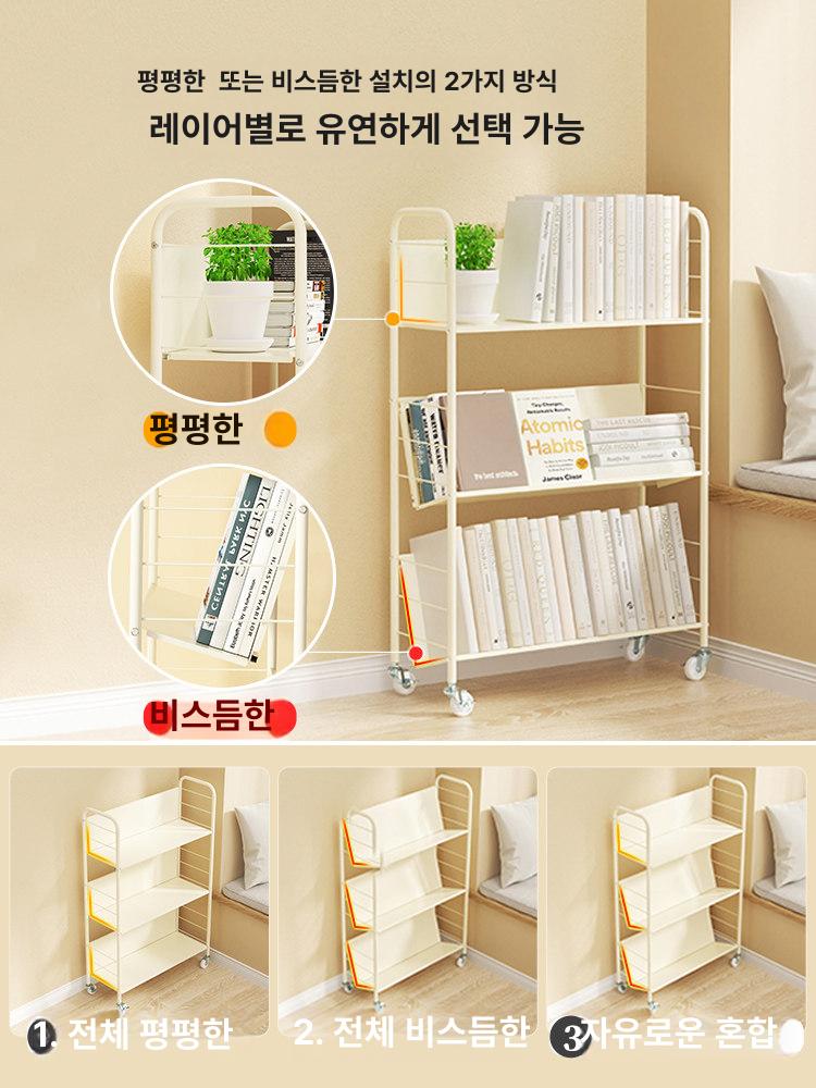 북트레이 북트럭 책정리대 북스탠드 선반 카트 책꽂이 휠 진열대 북트롤리 수납 - 상세 이미지 2
