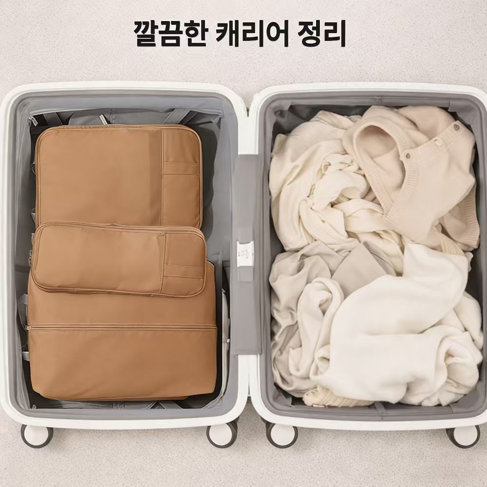 여행용압축파우치 출장용 여행용 정리백 수납백 이중지퍼 압축파우치 6종세트 - 상세 이미지 4