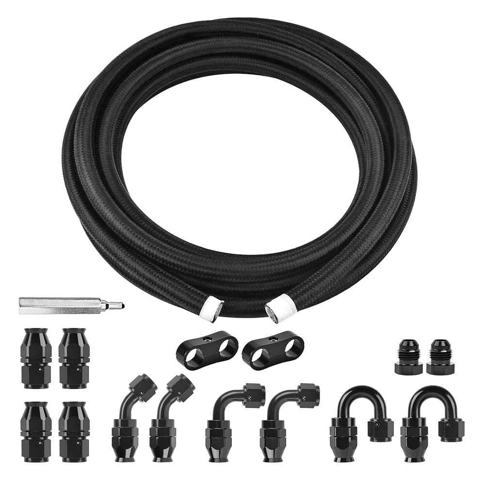 이블 에너지 10AN PTFE 연료 라인 키트 16FT, AN10 E85 땋은 호스 나일론 블랙 4AN - 상품 이미지