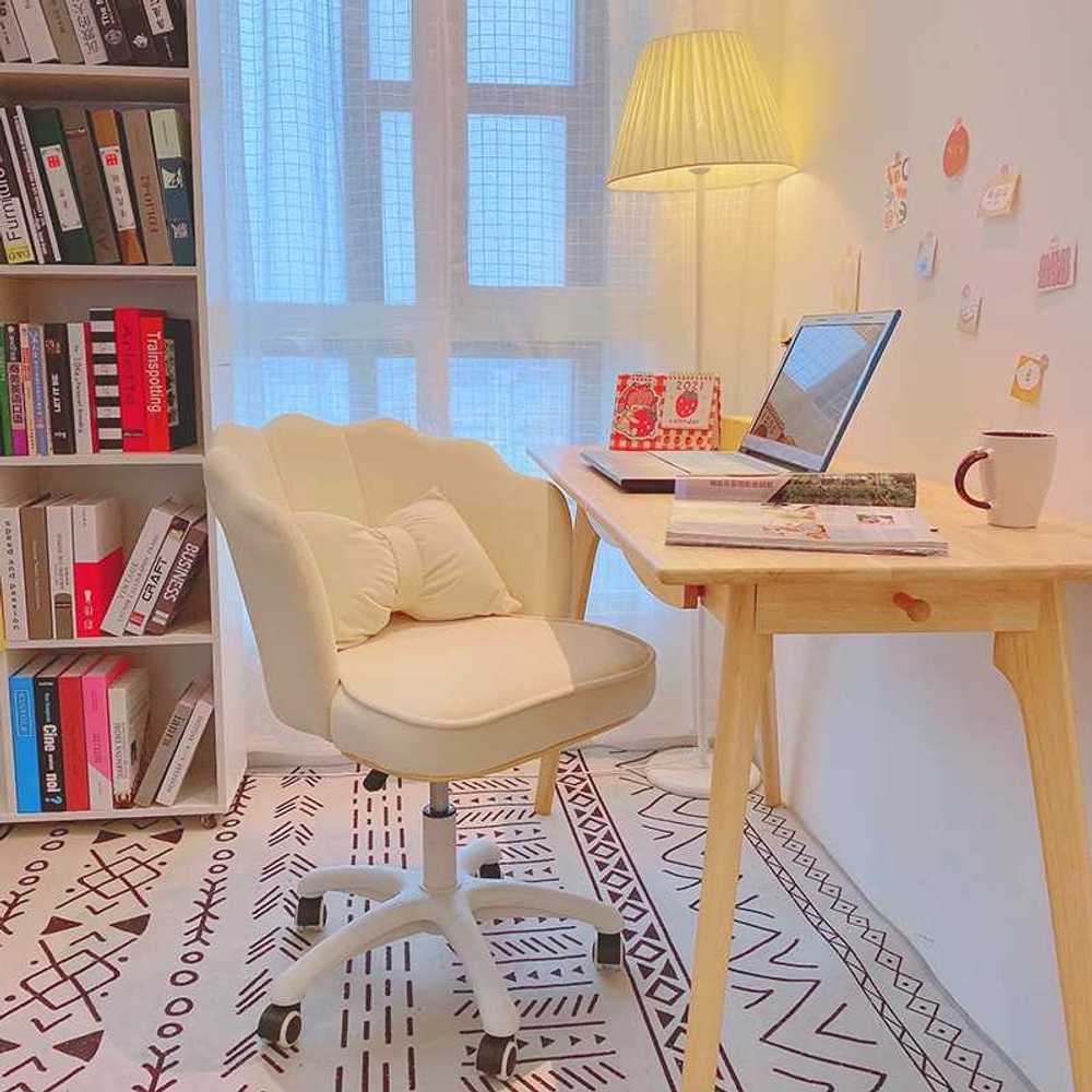 등받이 인테리어 바퀴 디자인 보조 스툴 화장대의자 리본 침실 북유럽풍 양털 뽀글이 - 상품 이미지