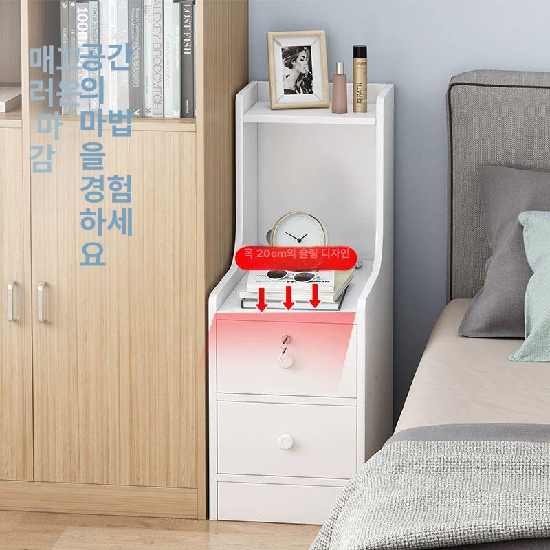 틈새 협탁 엔틱 침실 낮은 거실 테이블 좁은 원목협탁 서랍장 인테리어 북유럽 침대 수납 - 상세 이미지 4