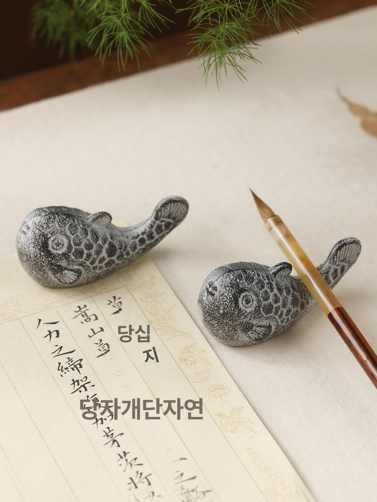 복어 책문진 주철 누름쇠 종이홀더 붓글씨 고급 문방사우 서예용품 - 상세 이미지 3