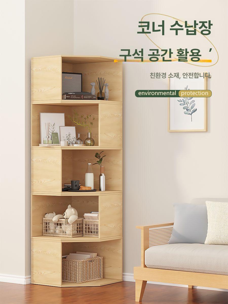 원목 수납장 코너 거실 모브 캐비닛 책장 틈새 미드센츄리 우드 선반 모서리 얇은 협탁 - 상세 이미지 2