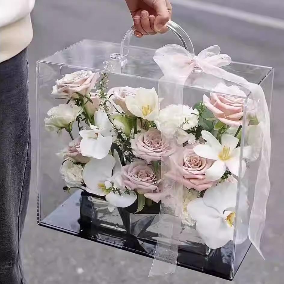 플라워아크릴백 쇼핑백 투명 꽃다발 상자 프로포즈 창 꽃집 아크릴백 포장 아크릴 조화 - 상세 이미지 3