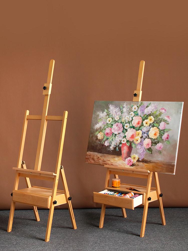 그림 작업대 접이식 원목 보드 테이블 유화 책상 전문가용 드로잉 화실 내추럴 서랍 대형 - 상세 이미지 4