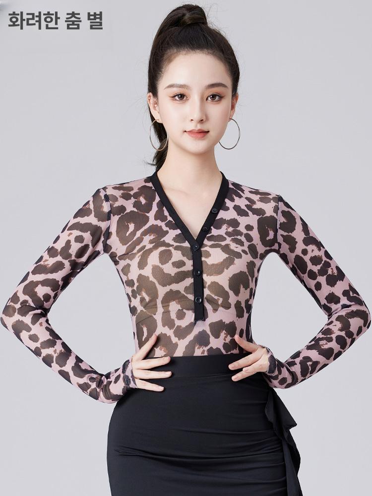 방송댄스복 줌바 라틴댄스 호피 라인 댄스복상의 사교 공연복 여성 - 상세 이미지 3