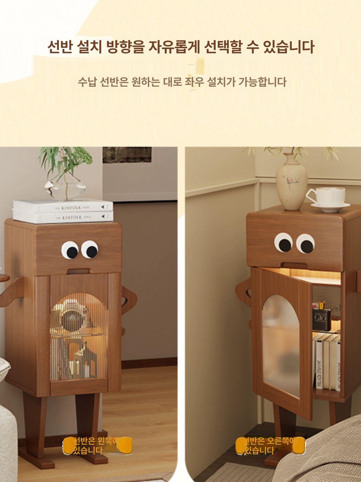 로봇 캐비닛 원목 빈티지 사이드 협탁 수납장 옆장 디자인 다용도 디스플레이 캐비넷 - 상세 이미지 4