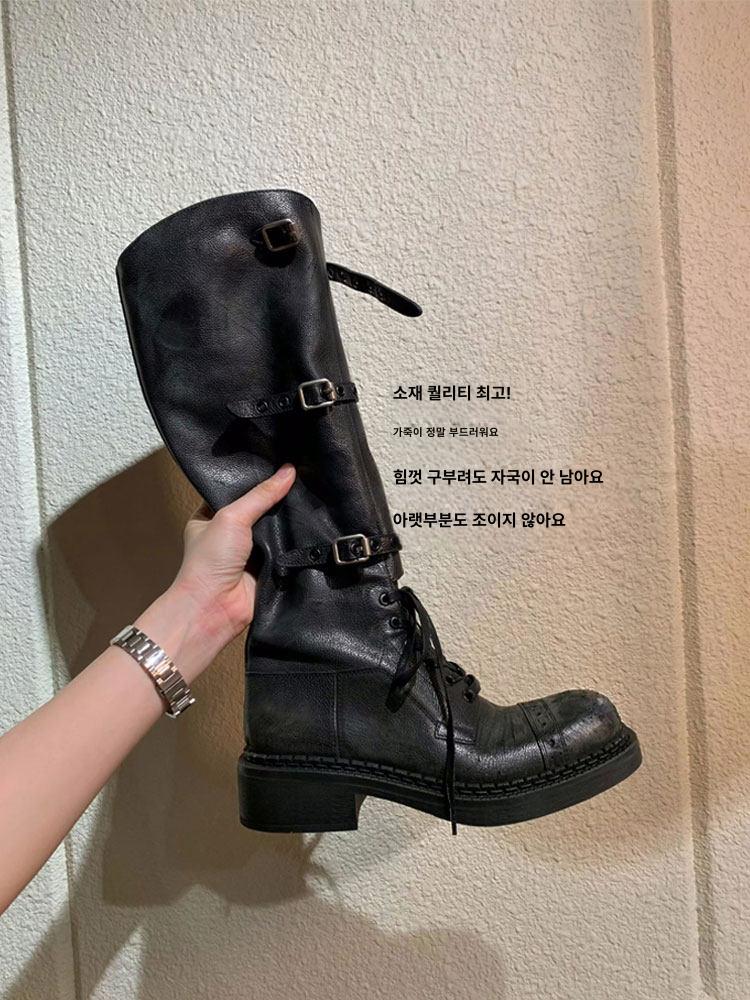 카우보이부츠 브라운롱부츠 블랙 버클 - 상세 이미지 3