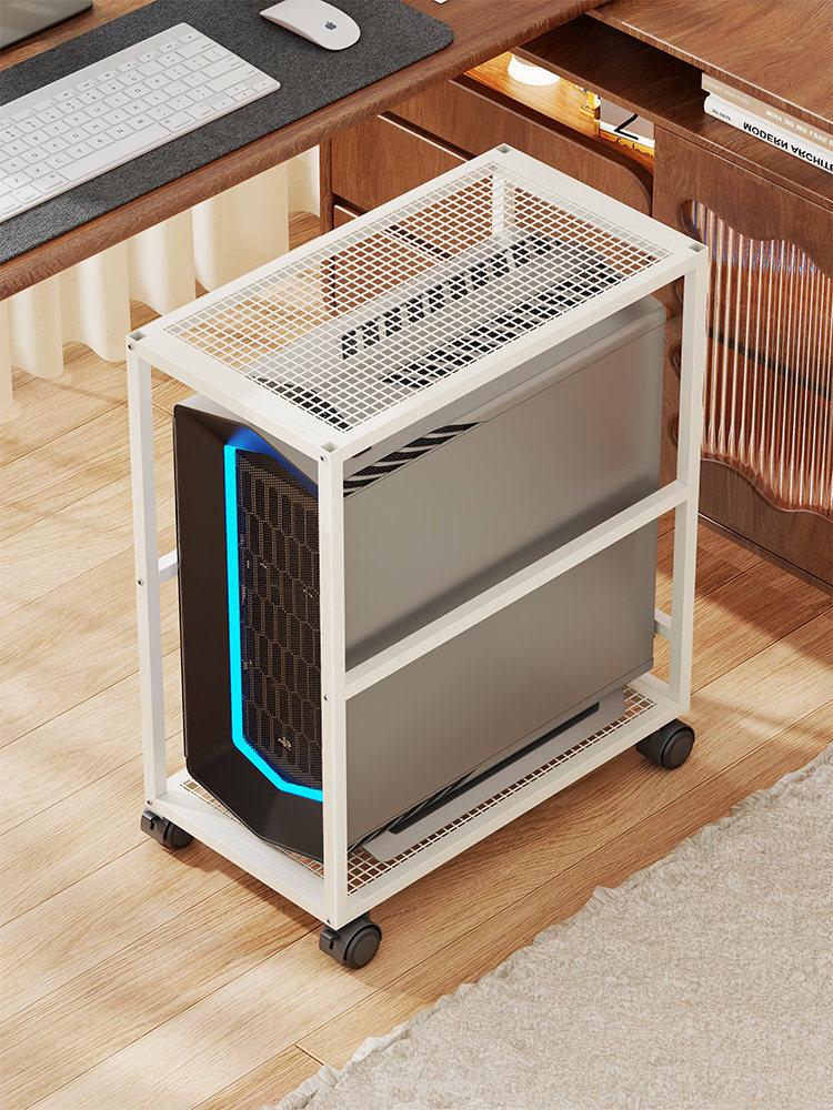 컴퓨터 받침대 거치대 이동식 보관함 정리 본체 블랙 받침 바퀴 컴퓨터받침대 캐리어 폭조절 - 상품 이미지