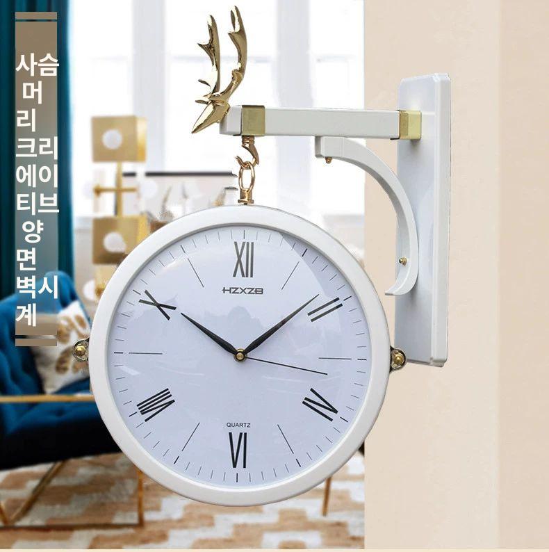 벽걸이 양면시계 고급 유럽풍 인테리어 저소음 벽시계 엔틱 유럽 시계 장식 모던 코너 운동 - 상세 이미지 3