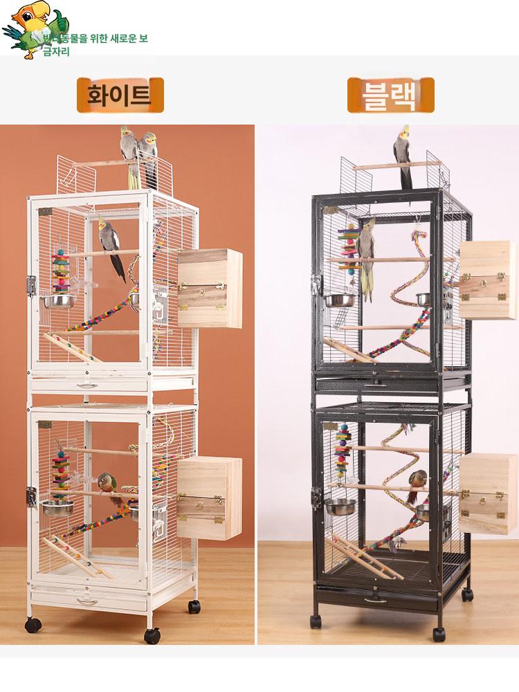 이층 투명 케이지 앵무새 고양이 하우스 바퀴 이동식 실내용 펫 울타리 - 상세 이미지 5