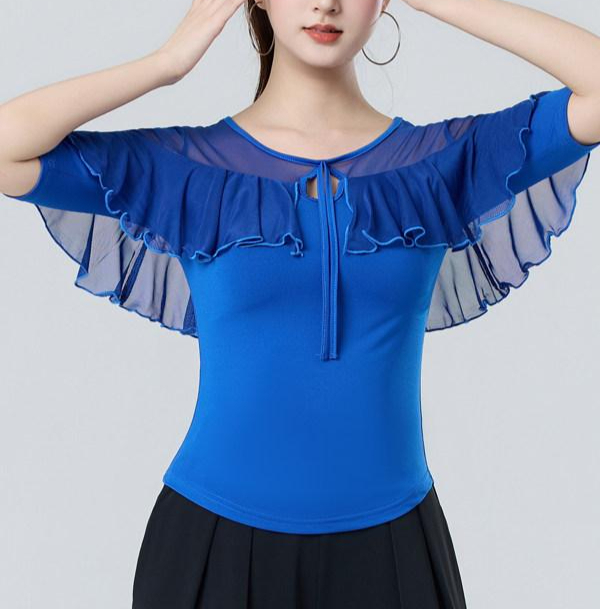 여성 라틴댄스의상 줌바복 사교댄스 연습복 모던 왈츠 반팔 방송무대의류 - 상세 이미지 5