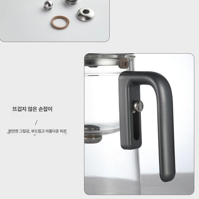 슬라이드 티포트 원터치 내열유리 디자인 보온 심플모던 패턴 티팟 손잡이 직선형 - 상세 이미지 3