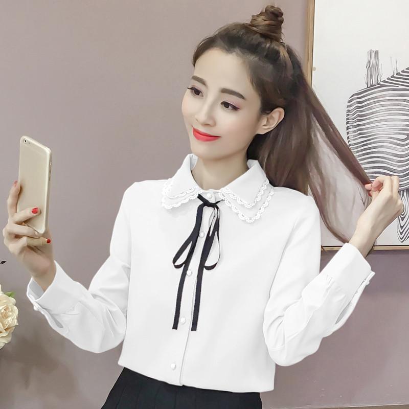 화이트 시스루 실크 셔츠블라우스 - 상세 이미지 3