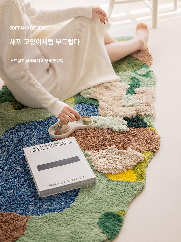 장모 카펫 잔디러그 카페트 원형 바닥 트리러그 포근한 그리너리 꽃밭러그 - 상세 이미지 4