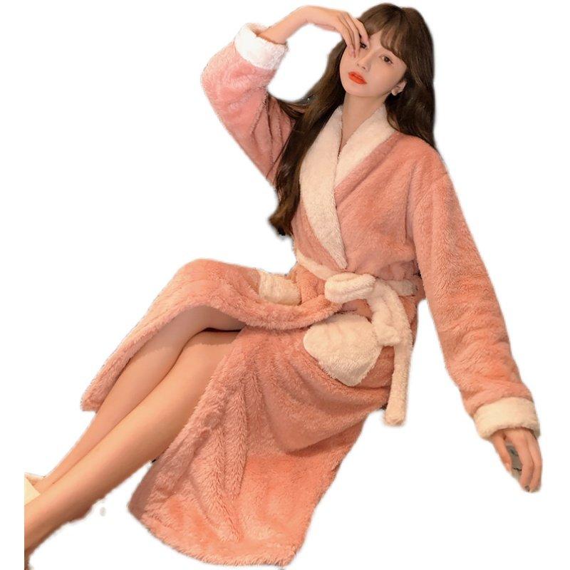 여자샤워가운 극세사 로브 롱 착용 수면 호텔 샤워가운 겨울 입는 롱가운 샤워 세면 여자 이미지 6