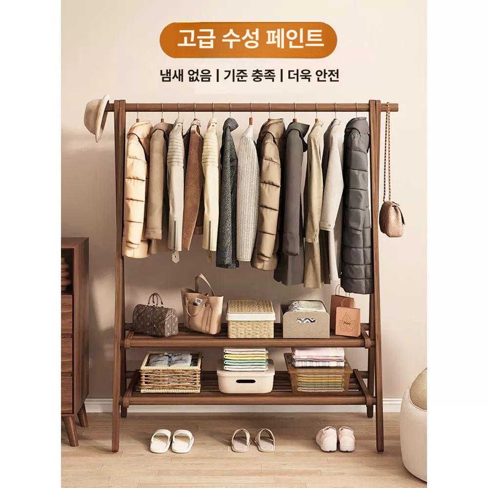 행거 옷걸이 원목 접이식 튼튼한 이동식 목재 폴딩 수납 북유럽 벽걸이 옷장 침실 원목행거 - 상세 이미지 4