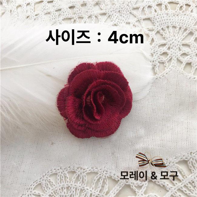 꽃무늬 원피스 드레스 원단 천 DIY 입체 버건디 장미 오간자 자수 패치 감지 액세서리 - 상세 이미지 4