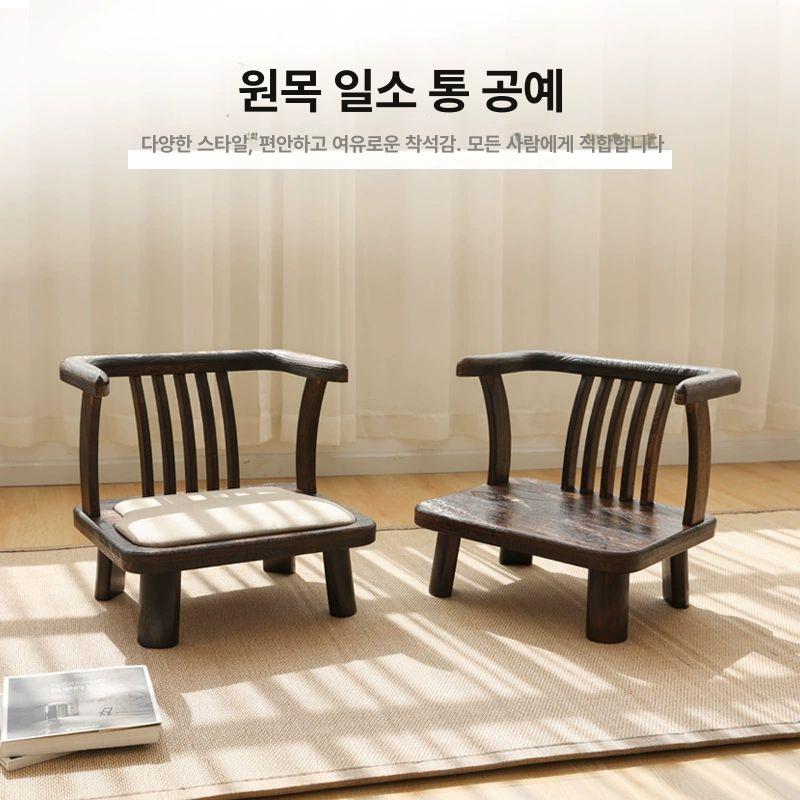 원목 좌식의자 일식 명상 전통 좌석 식당 휴식용 실목 낮은등받이 다리없는 바닥의자 - 상세 이미지 4
