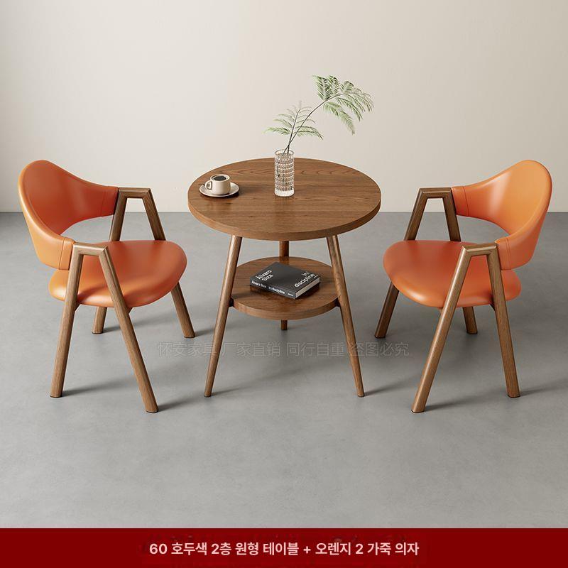 세트 티테이블 원목 야외 의자 펜션 원형 카페 라운지 벤치 라탄 홈카페 마당 에밀린 - 상세 이미지 5