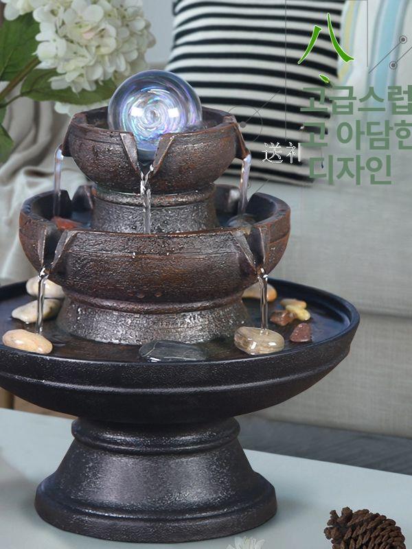 카페 실내분수대 인테리어 장식품 거실 인공폭포 탁상용 현관 입구 조형물 물소리 - 상세 이미지 5